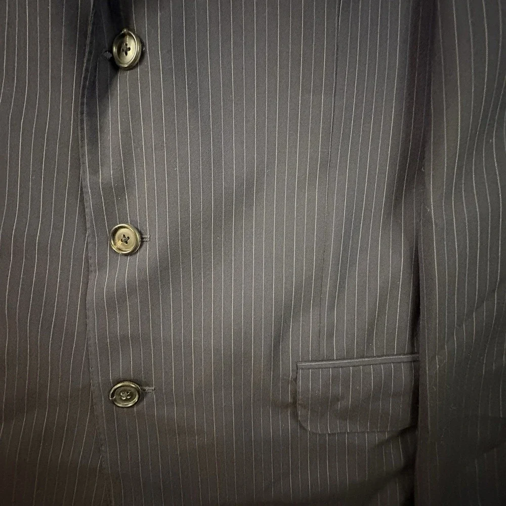 Ermenegildo Zegna Men's IT 54R (~46.5R) Navy Pinstripe 15 Milmil 15 Wool Coat